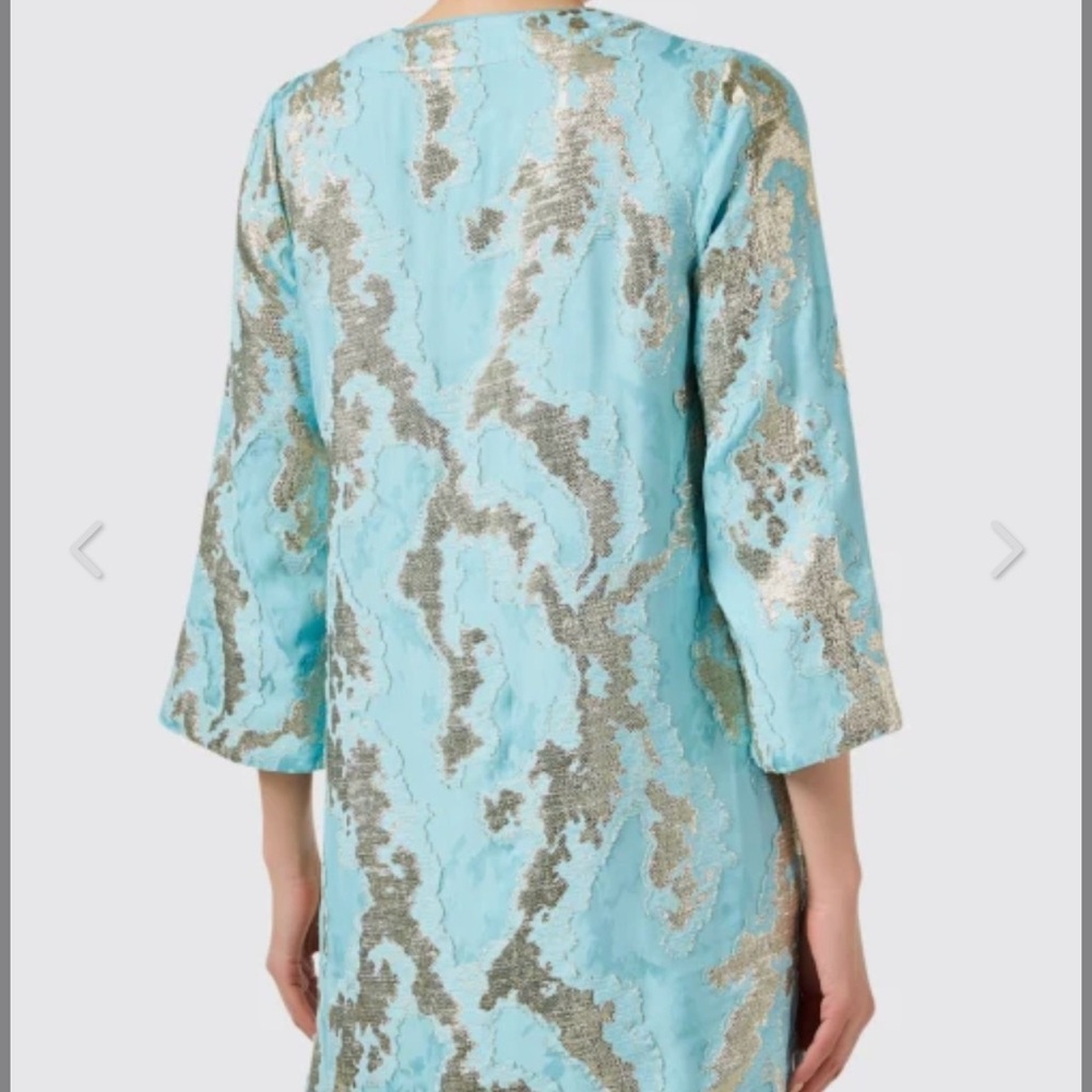 Mestiza Ines Turquoise and Gold Jacquard Dress - Picture 3 of 4